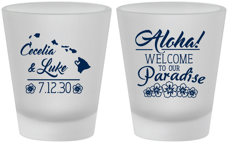 Custom Wedding Frosted Shot Glasses - Hawaii | 365
