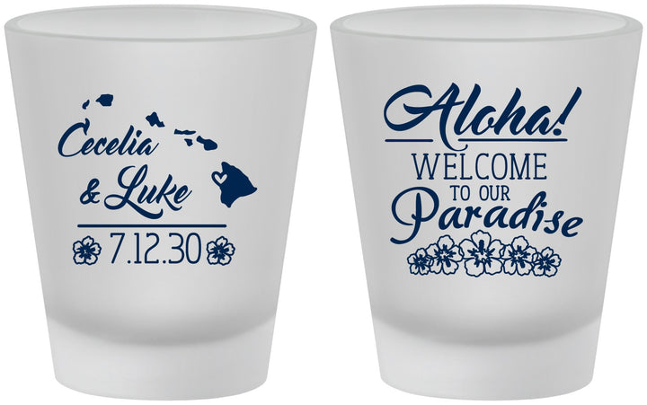 Custom Wedding Frosted Shot Glasses - Hawaii | 365