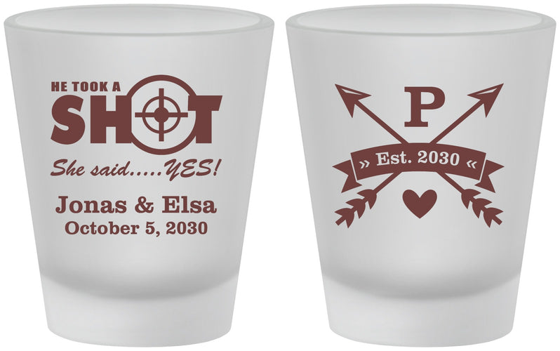 Custom Wedding Frosted Shot Glasses - Take A Shot She Said Yes | 370