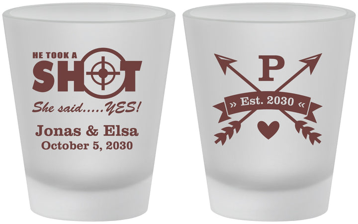 Custom Wedding Frosted Shot Glasses - Take A Shot She Said Yes | 370