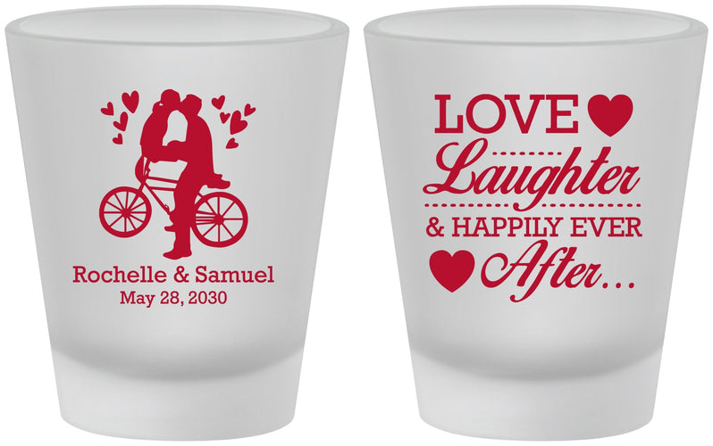 Custom Wedding Frosted Shot Glasses - Love Laughter Happily | 376