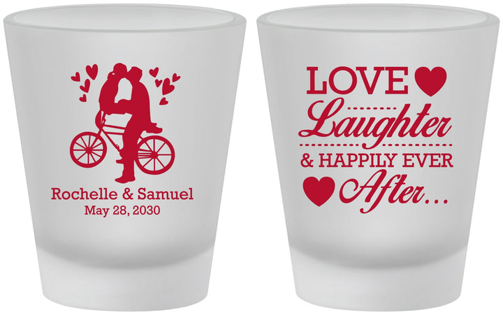 Custom Wedding Frosted Shot Glasses - Love Laughter Happily | 376