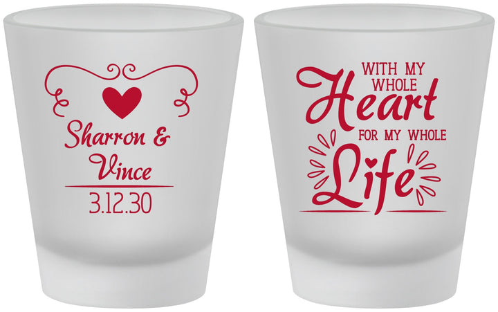 Custom Wedding Frosted Shot Glasses - Heart Life | 387