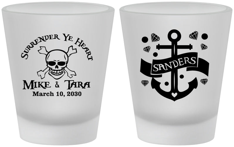Custom Wedding Frosted Shot Glasses - Anchor Nautical | 391
