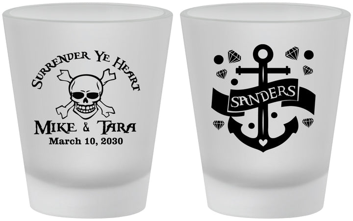 Custom Wedding Frosted Shot Glasses - Anchor Nautical | 391