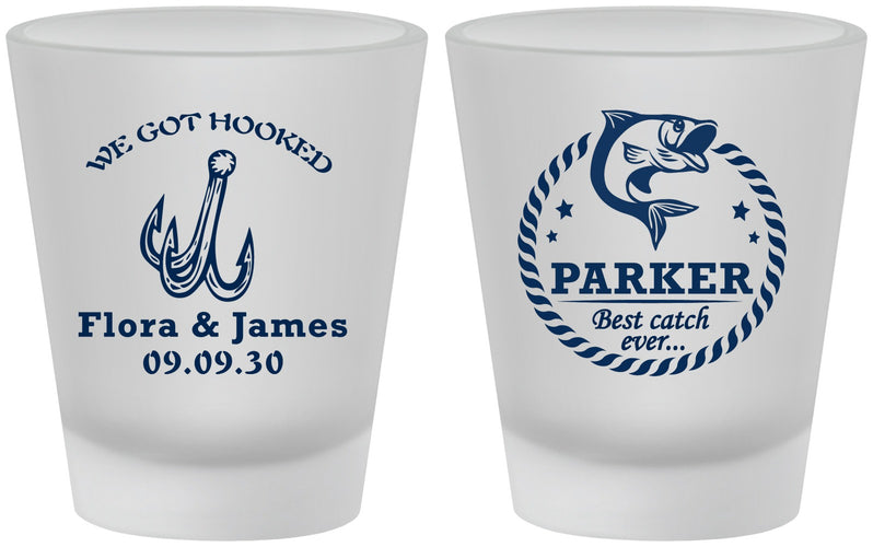Custom Wedding Frosted Shot Glasses - We Got Hooked Fish | 392