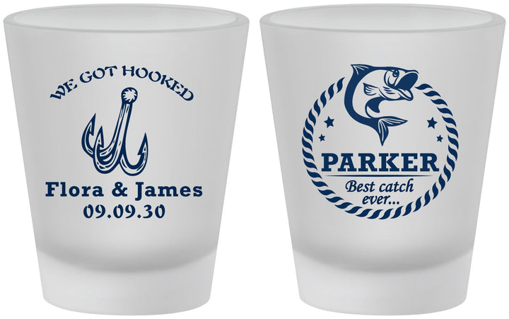 Custom Wedding Frosted Shot Glasses - We Got Hooked Fish | 392