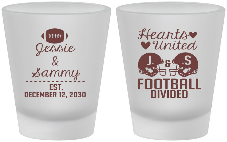 Custom Wedding Frosted Shot Glasses - Hearts United Football | 395