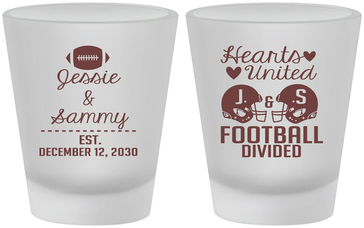 Custom Wedding Frosted Shot Glasses - Hearts United Football | 395