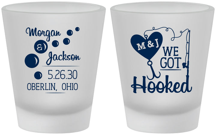 Custom Wedding Frosted Shot Glasses - We Got Hooked Fish | 396