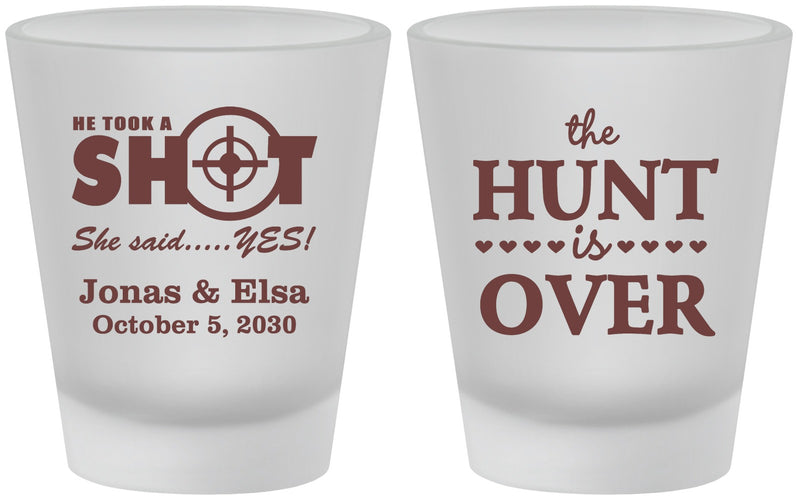 Custom Wedding Frosted Shot Glasses - The Hunt Is Over | 400