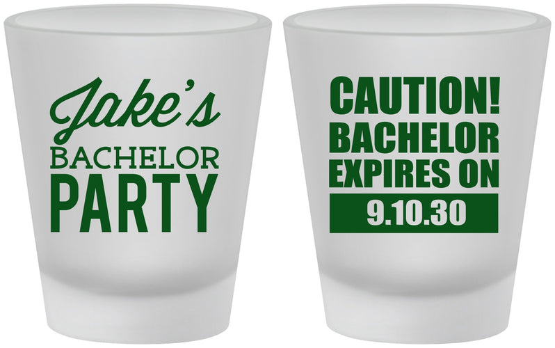 Custom Bachelor Party Frosted Shot Glasses - Caution Expires On | 40009