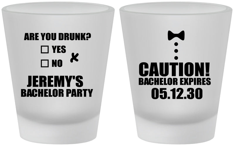 Custom Bachelor Party Frosted Shot Glasses - Caution Expires On | 40013