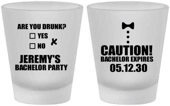 Custom Bachelor Party Frosted Shot Glasses - Caution Expires On | 40013