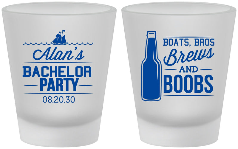 Custom Bachelor Party Frosted Shot Glasses - Brews And Boobs | 40022