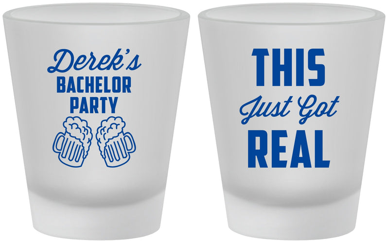 Custom Bachelor Party Frosted Shot Glasses - Just Got Real | 40024