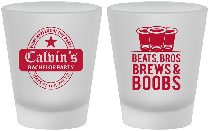 Custom Bachelor Party Frosted Shot Glasses - Brews And Boobs | 40031