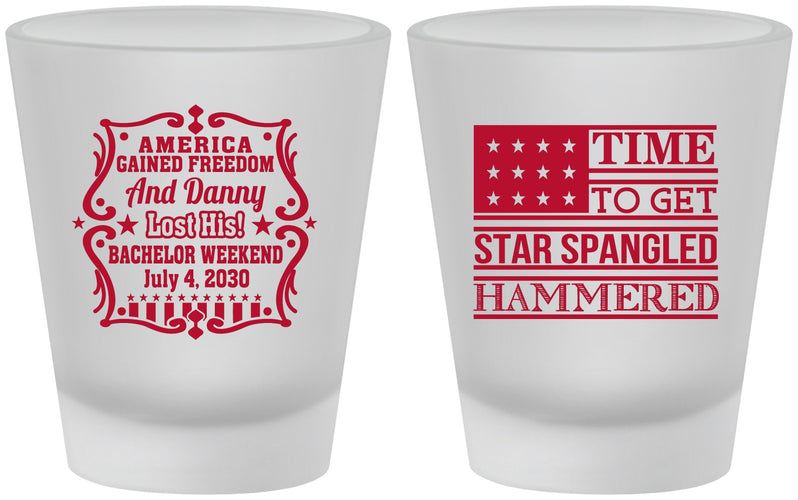 Custom Bachelor Party Frosted Shot Glasses - Star Spangled Hammered | 40032