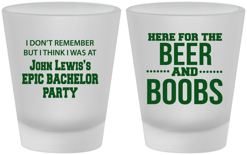 Custom Bachelor Party Frosted Shot Glasses - Beer And Boobs | 40039