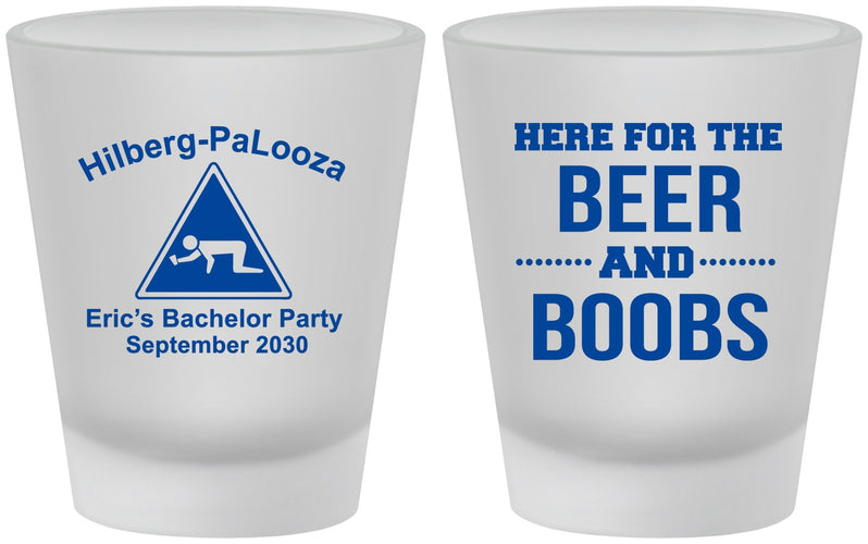 Custom Bachelor Party Frosted Shot Glasses - Beer And Boobs | 40040
