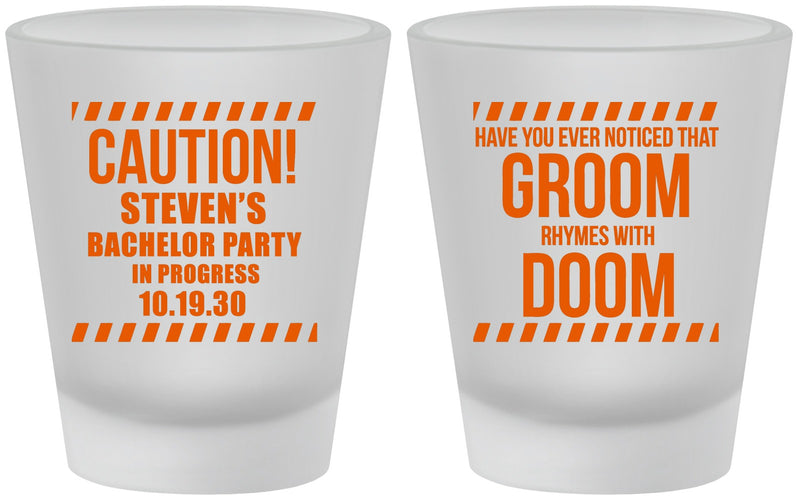 Custom Bachelor Party Frosted Shot Glasses - Groom Rhymes Doom | 40042