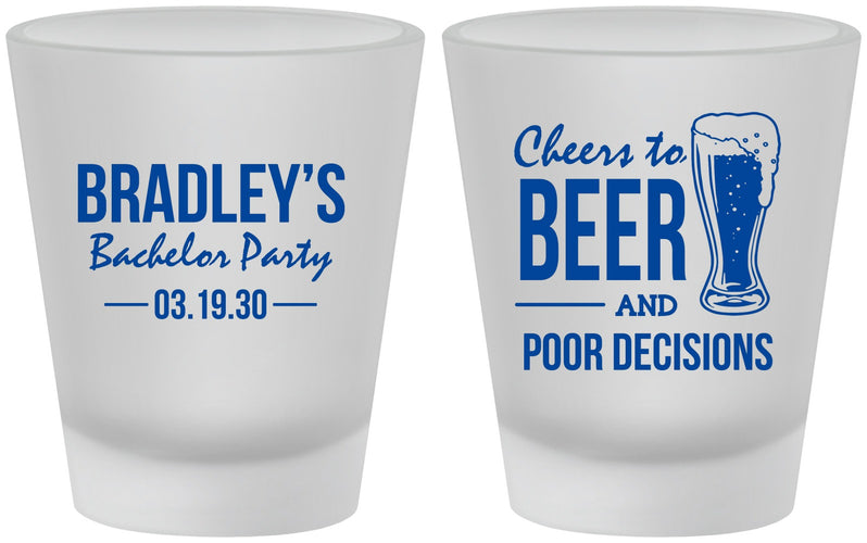 Custom Bachelor Party Frosted Shot Glasses - Beer Pour Decisions | 40045
