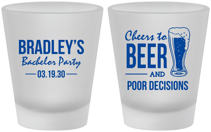 Custom Bachelor Party Frosted Shot Glasses - Beer Pour Decisions | 40045