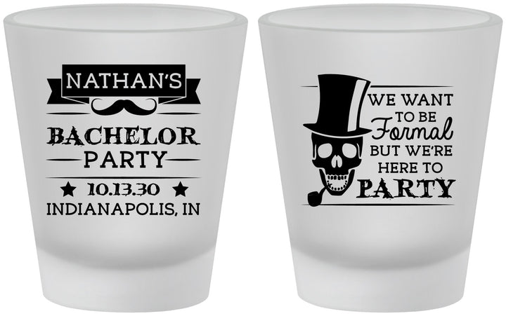 Custom Bachelor Party Frosted Shot Glasses - Formal Skeleton | 40048