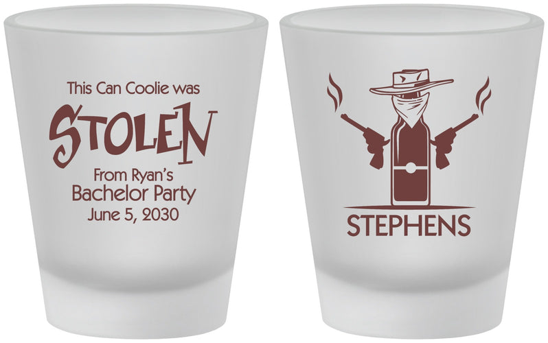 Custom Bachelor Party Frosted Shot Glasses - Stolen | 40049