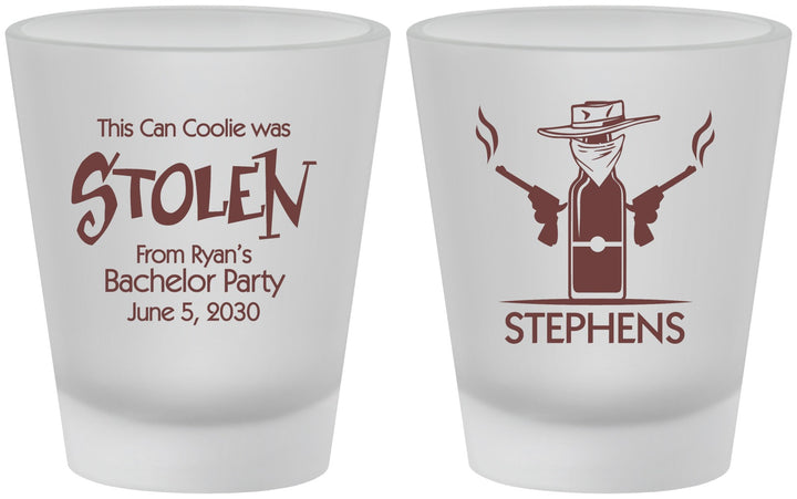 Custom Bachelor Party Frosted Shot Glasses - Stolen | 40049