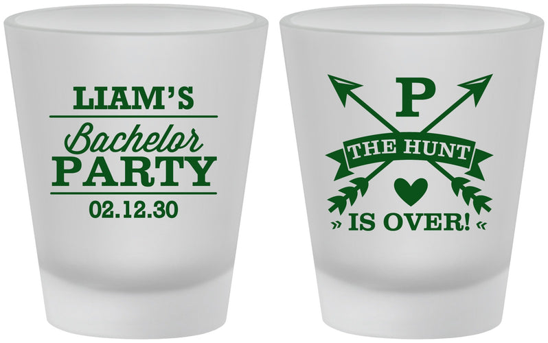 Custom Bachelor Party Frosted Shot Glasses - Hunt Is Over | 40082
