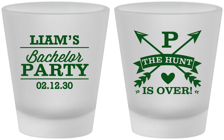 Custom Bachelor Party Frosted Shot Glasses - Hunt Is Over | 40082