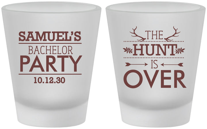 Custom Bachelor Party Frosted Shot Glasses - Hunt Is Over | 40084