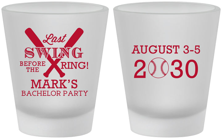 Custom Bachelor Party Frosted Shot Glasses - Baseball | 40086