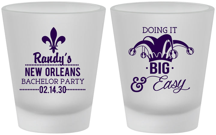 Custom Bachelor Party Frosted Shot Glasses - Mardi Gras | 40089