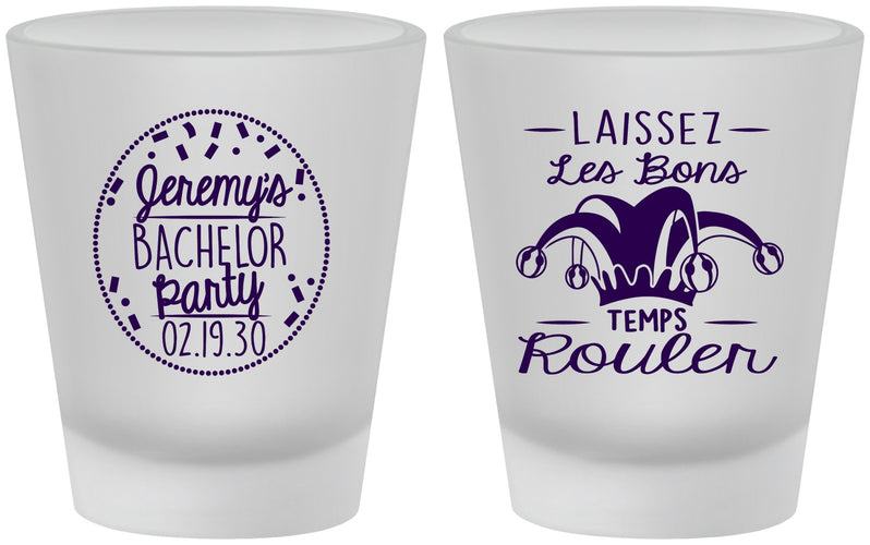 Custom Bachelor Party Frosted Shot Glasses - Mardi Gras | 40090