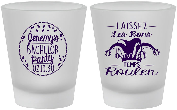 Custom Bachelor Party Frosted Shot Glasses - Mardi Gras | 40090