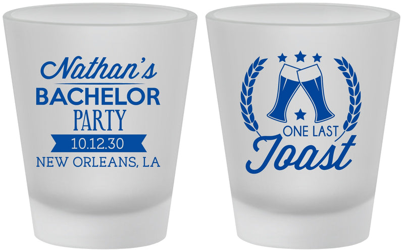Custom Bachelor Party Frosted Shot Glasses - One Last Toast | 40095