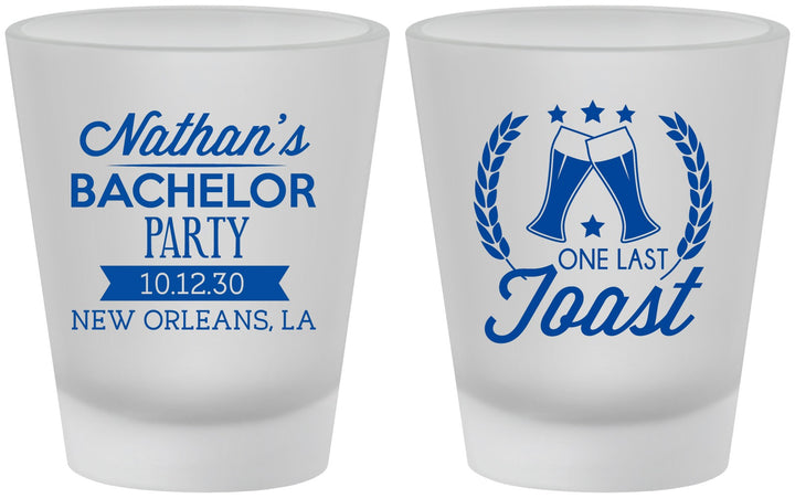 Custom Bachelor Party Frosted Shot Glasses - One Last Toast | 40095
