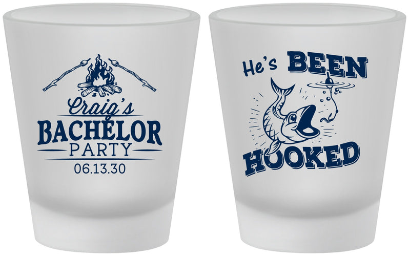 Custom Bachelor Party Frosted Shot Glasses - Fishing Hooked | 40096