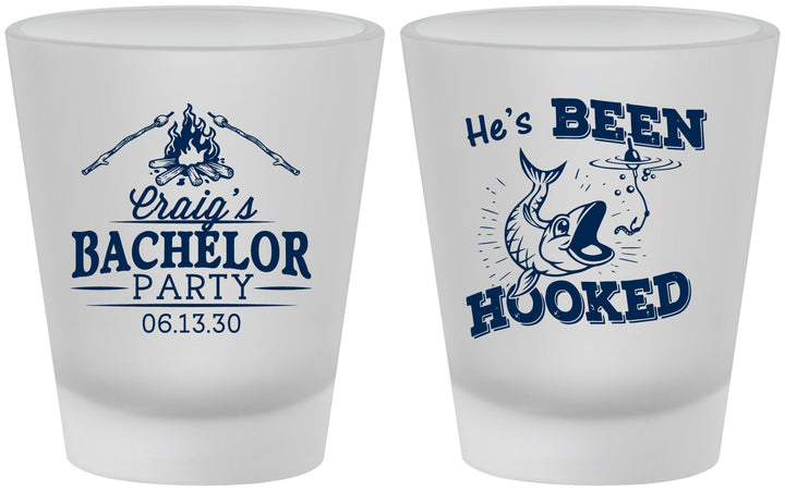 Custom Bachelor Party Frosted Shot Glasses - Fishing Hooked | 40096