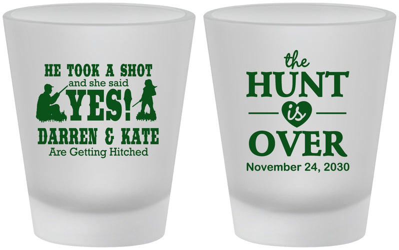 Custom Wedding Frosted Shot Glasses - The Hunt Is Over | 403