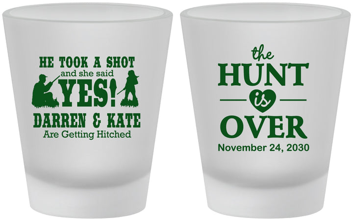 Custom Wedding Frosted Shot Glasses - The Hunt Is Over | 403