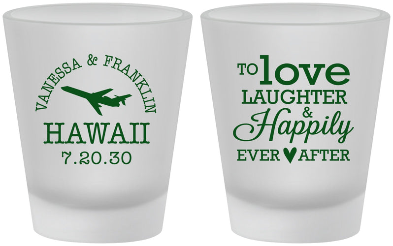 Custom Wedding Frosted Shot Glasses - Love Laughter Happily | 404