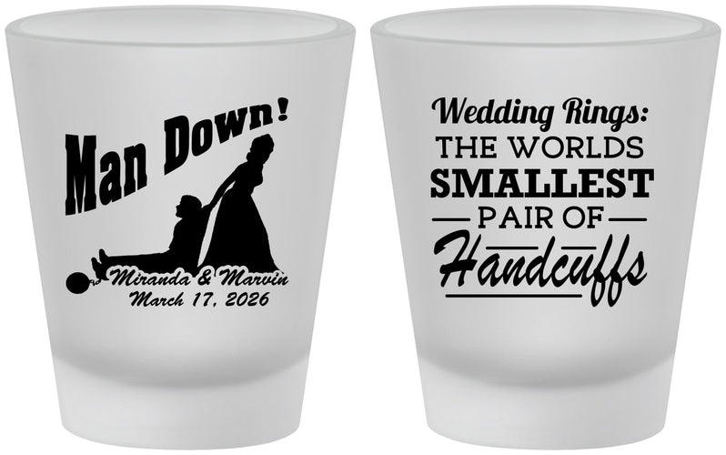 Custom Wedding Frosted Shot Glasses - Man Down | 407