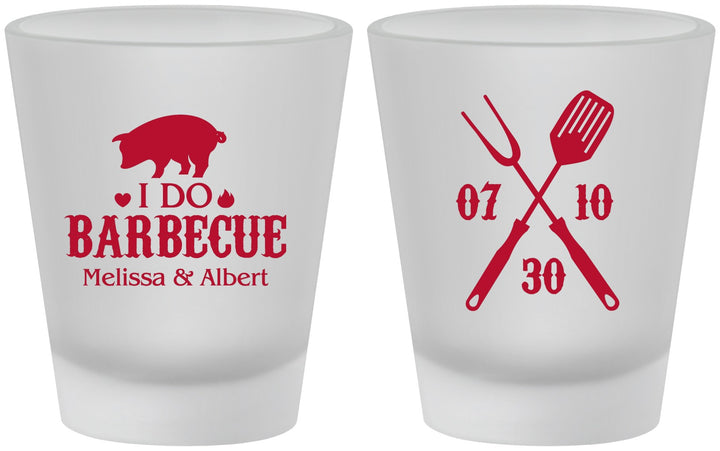 Custom Wedding Frosted Shot Glasses - I Do Barbecue Bbq | 410