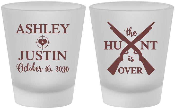 Custom Wedding Frosted Shot Glasses - The Hunt Is Over | 412