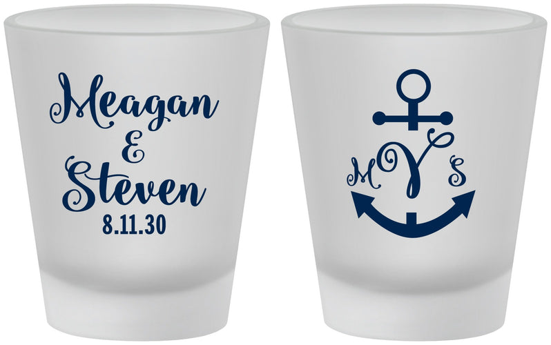 Custom Wedding Frosted Shot Glasses - Monogram Nautical | 414