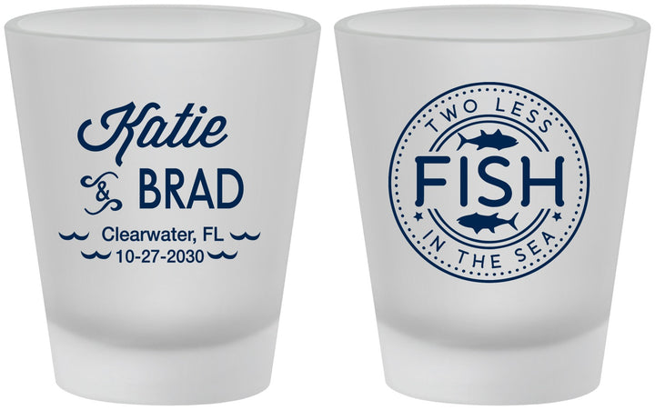 Custom Wedding Frosted Shot Glasses - Two Less Fish In The Sea | 421