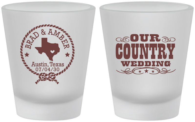 Custom Wedding Frosted Shot Glasses - Country Texas | 424